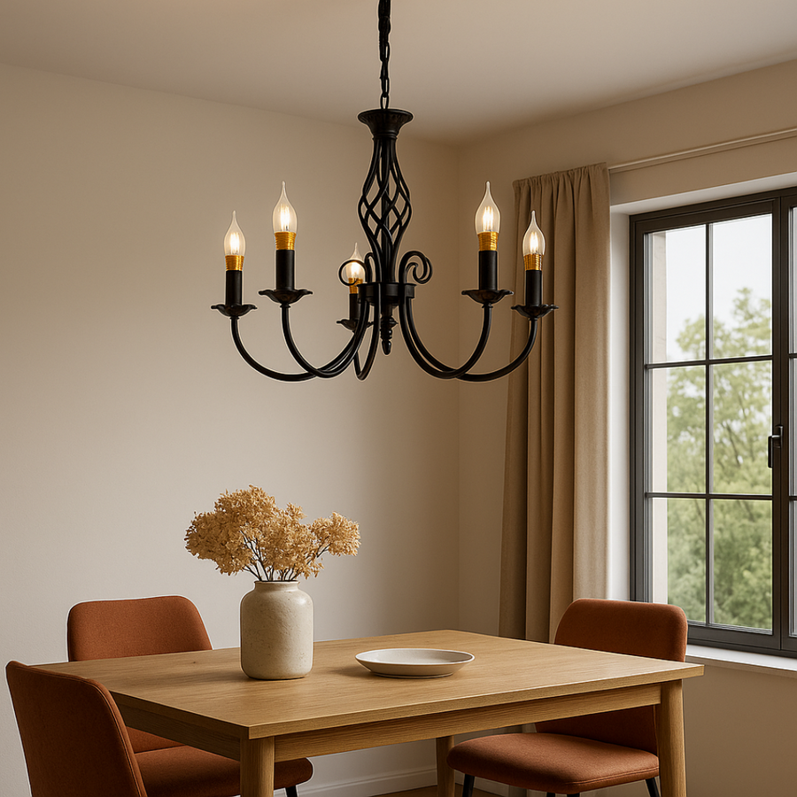 Lustr Perla, 5xE14, černý, nastavitelná výška