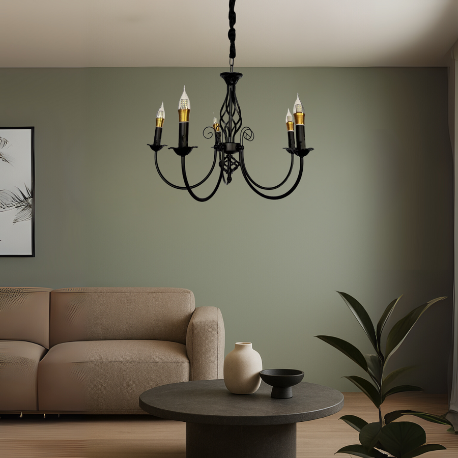 Lustr Perla, 5xE14, černý, nastavitelná výška