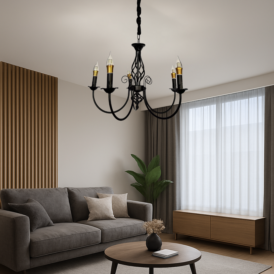 Lustr Perla, 5xE14, černý, nastavitelná výška