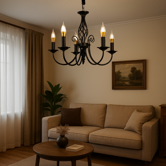 Perlový lustr, 5xE14, 49x37cm, černý, Nastavitelná výška Křišťálový lustr Výchozí název Alessandro Design
