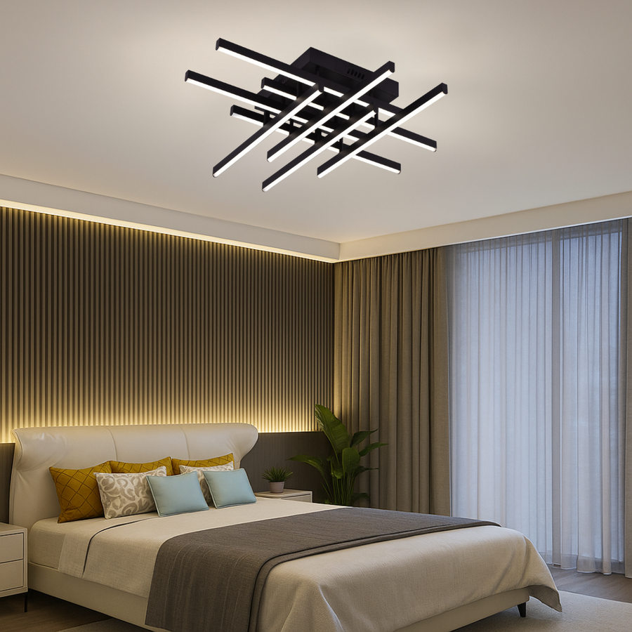 LED lustr s dálkovým ovládáním LINEX, 90W, 8 prvků, studené/teplé/neutrální světlo, stmívatelné, černá