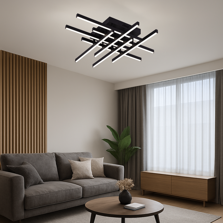 LED lustr s dálkovým ovládáním LINEX, 90W, 8 prvků, studené/teplé/neutrální světlo, stmívatelné, černá