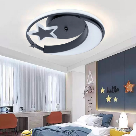 LED lustr s dálkovým ovládáním ALYONA 44W, Měsíc a hvězda, Studené/Teplé/Neutrální světlo, Stmívatelné, Černá