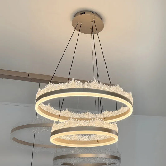 Závěsný LED lustr s dálkovým ovládáním FOSCO 126W, Studené/Teplé/Neutrální světlo, Stmívatelné, Nastavitelná výška, Zlatá