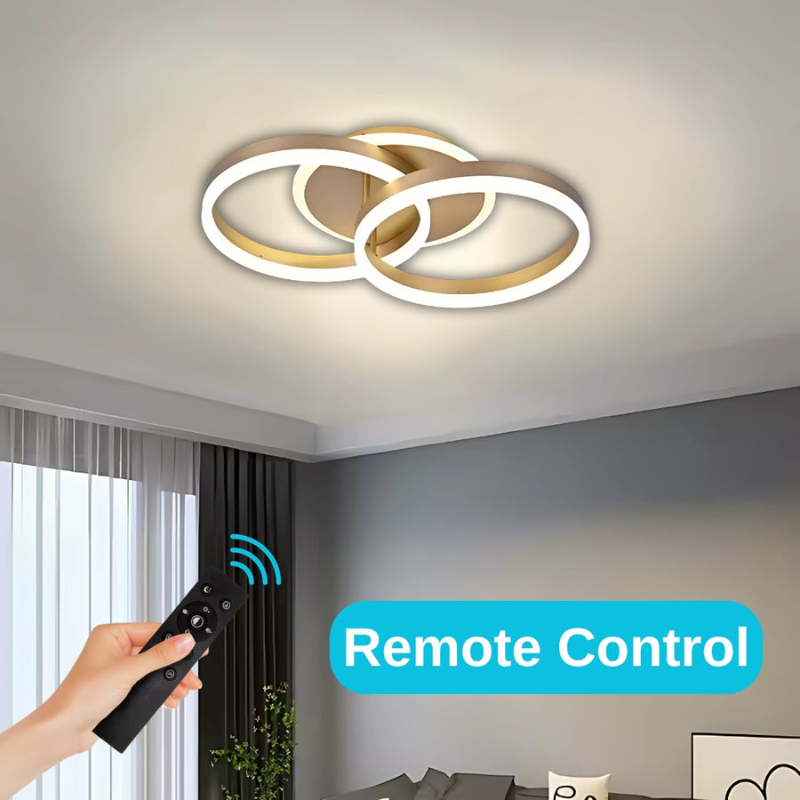 LED lustr s dálkovým ovládáním DARIO 55W, 2 kruhy, studené/teplé/neutrální světlo, stmívatelný, zlatý