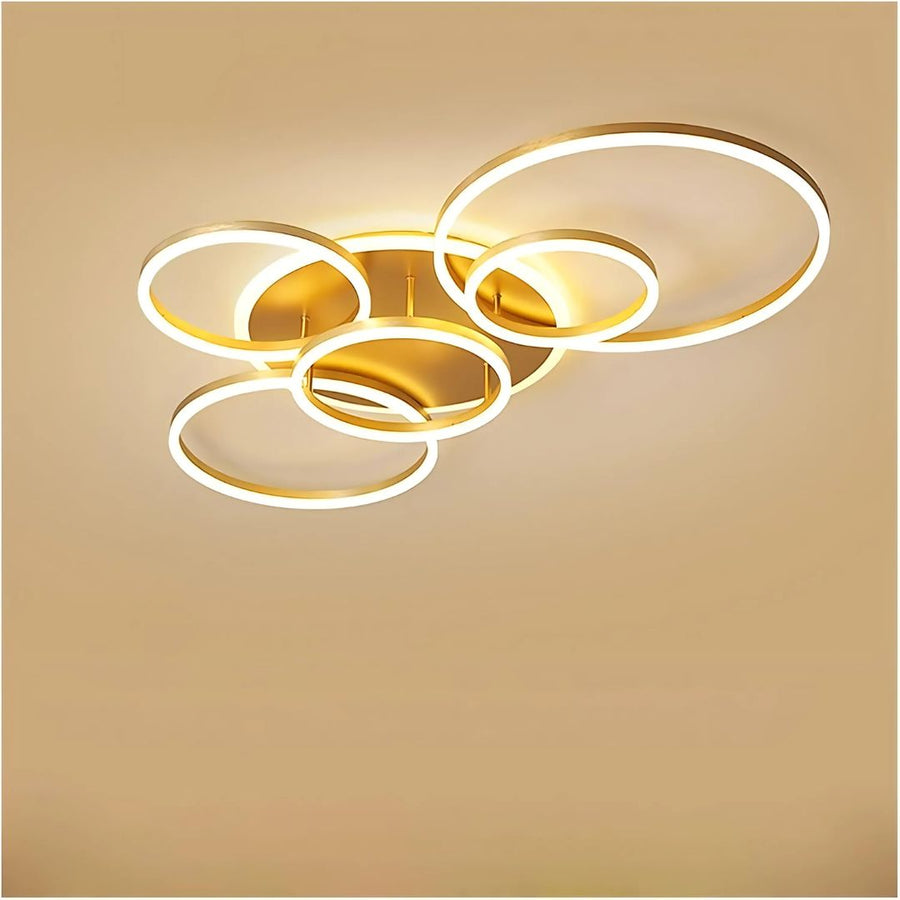 LED lustr s dálkovým ovládáním DARIO, 5 kruhů, 138W, teplé/studené/neutrální světlo, stmívatelný, zlatý