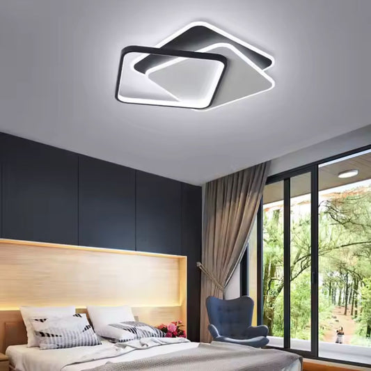 LED lustr s dálkovým ovládáním OBLICO 120W, 3 čtverce, studené/teplé/neutrální světlo, stmívatelné, černá