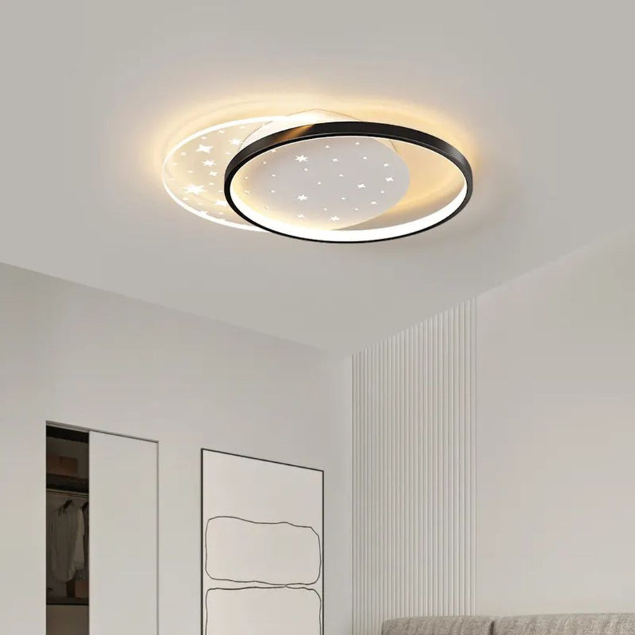 LED lustr s dálkovým ovládáním LUNARO 110W, 2 kruhy, studené/teplé/neutrální světlo, stmívatelné, černá bílá