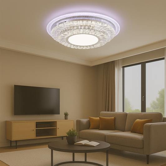 LED lustr s dálkovým ovládáním MIRALUX RGB, 70W, Modré/Studené/Teplé světlo, Stmívatelné, Bílá