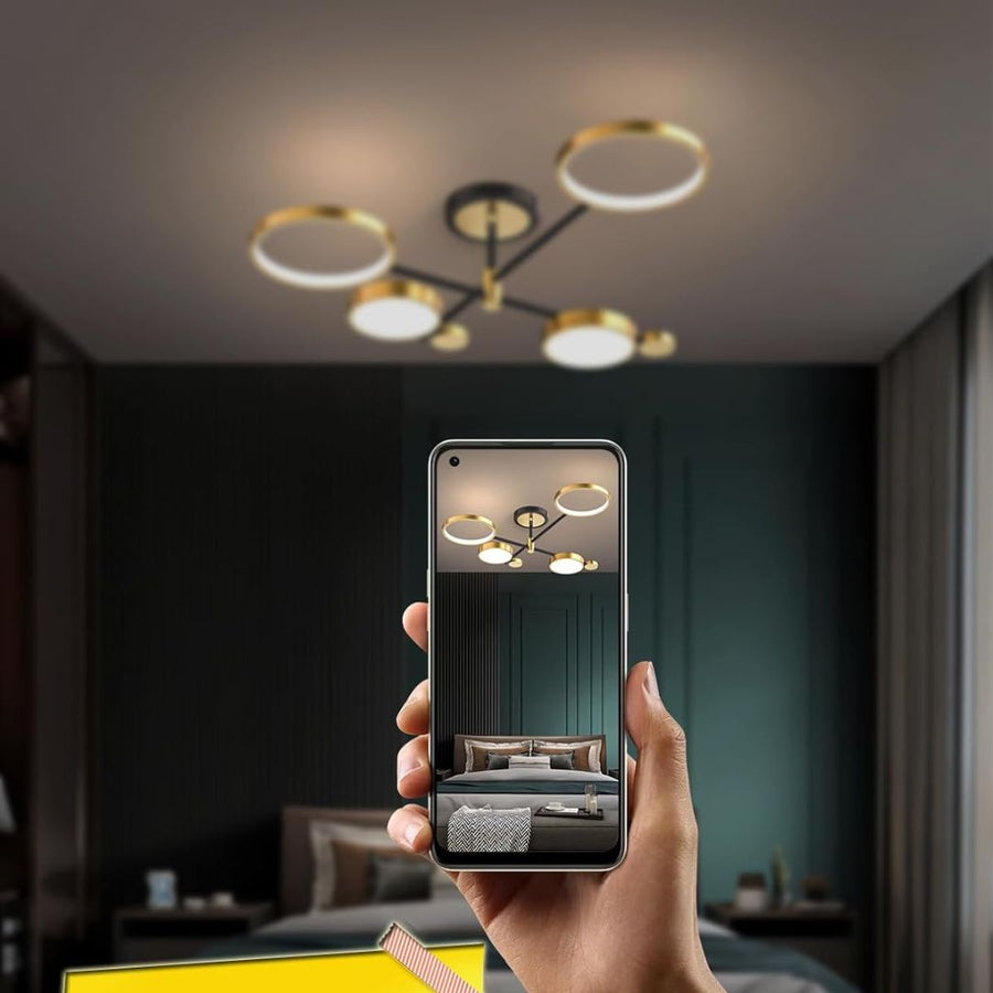 LED lustr s dálkovým ovládáním MARIA, 4 prvky, 44W, teplé/studené/neutrální světlo, stmívatelný, zlatý