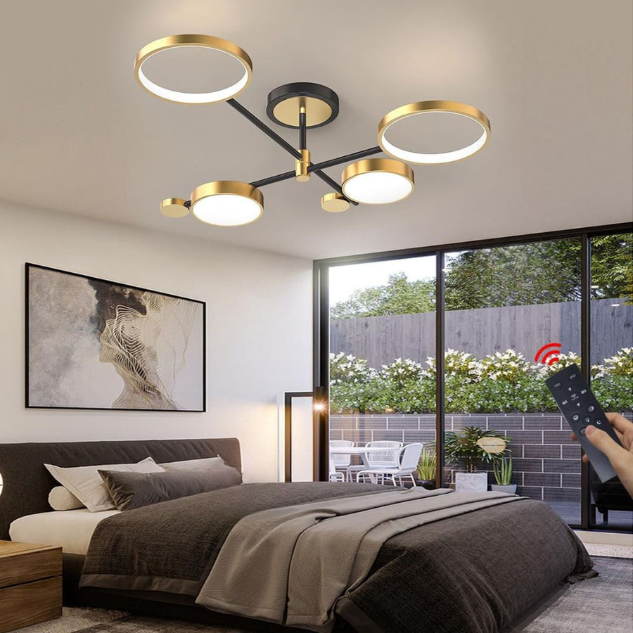 LED lustr s dálkovým ovládáním MARIA, 4 prvky, 44W, teplé/studené/neutrální světlo, stmívatelný, zlatý