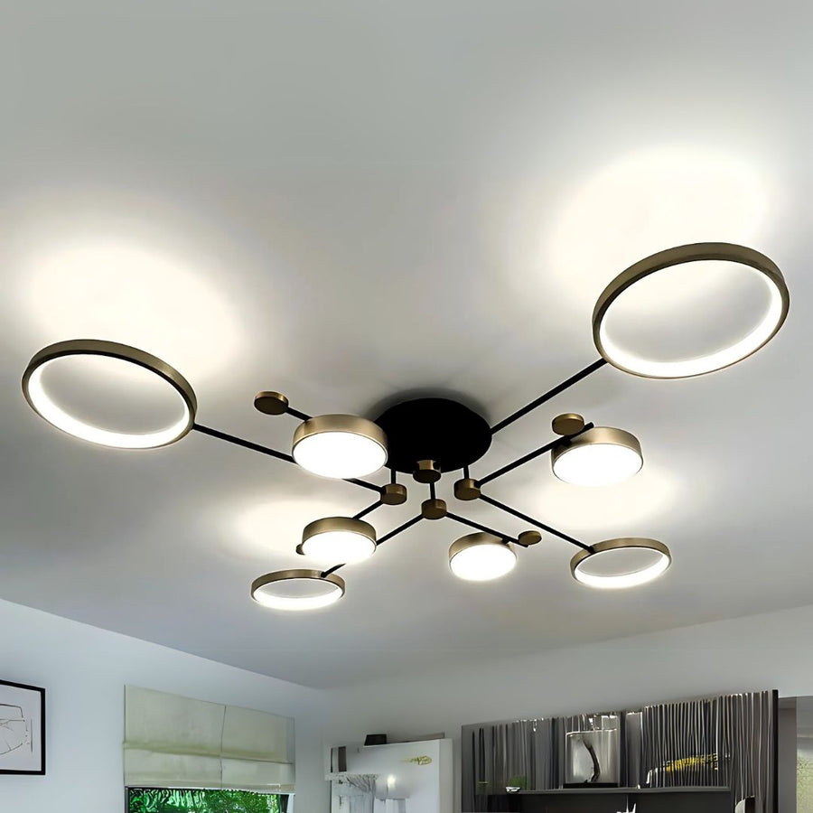 LED lustr s dálkovým ovládáním MARIA, 63W, 8 prvků, teplé/studené/neutrální světlo, stmívatelné, černá/zlatá