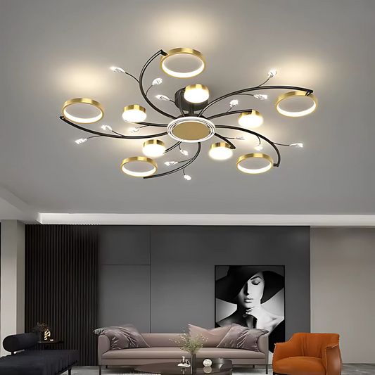 KARINA LED lustr s dálkovým ovládáním, 68W, 10 prvků, teplé/studené/neutrální světlo, stmívatelný, zlatý