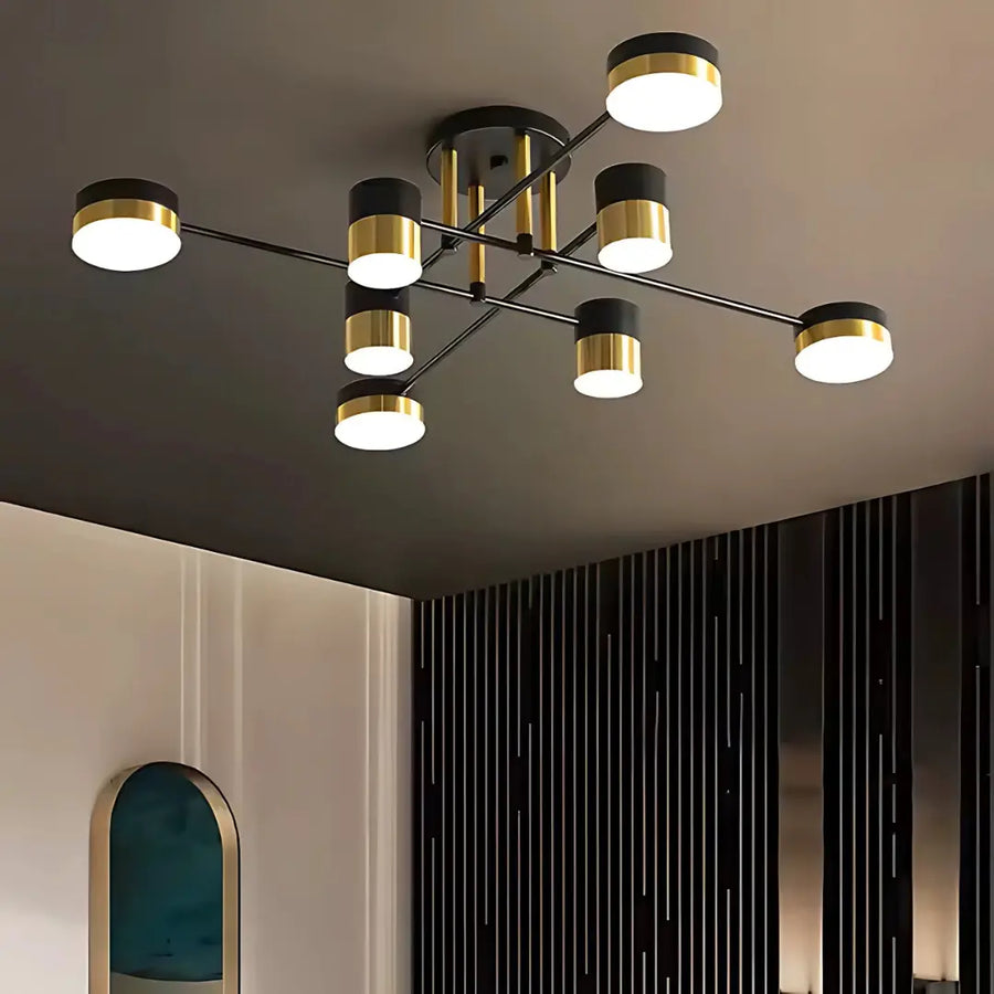 LED lustr s dálkovým ovládáním MARIO, 56W, 8 prvků, studené/teplé/neutrální světlo, stmívatelné, černá/zlatá