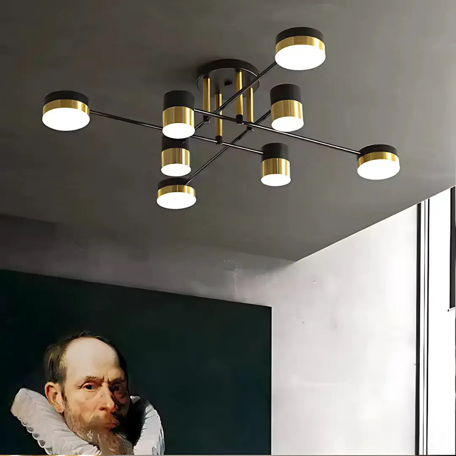 LED lustr s dálkovým ovládáním MARIO, 56W, 8 prvků, studené/teplé/neutrální světlo, stmívatelné, černá/zlatá