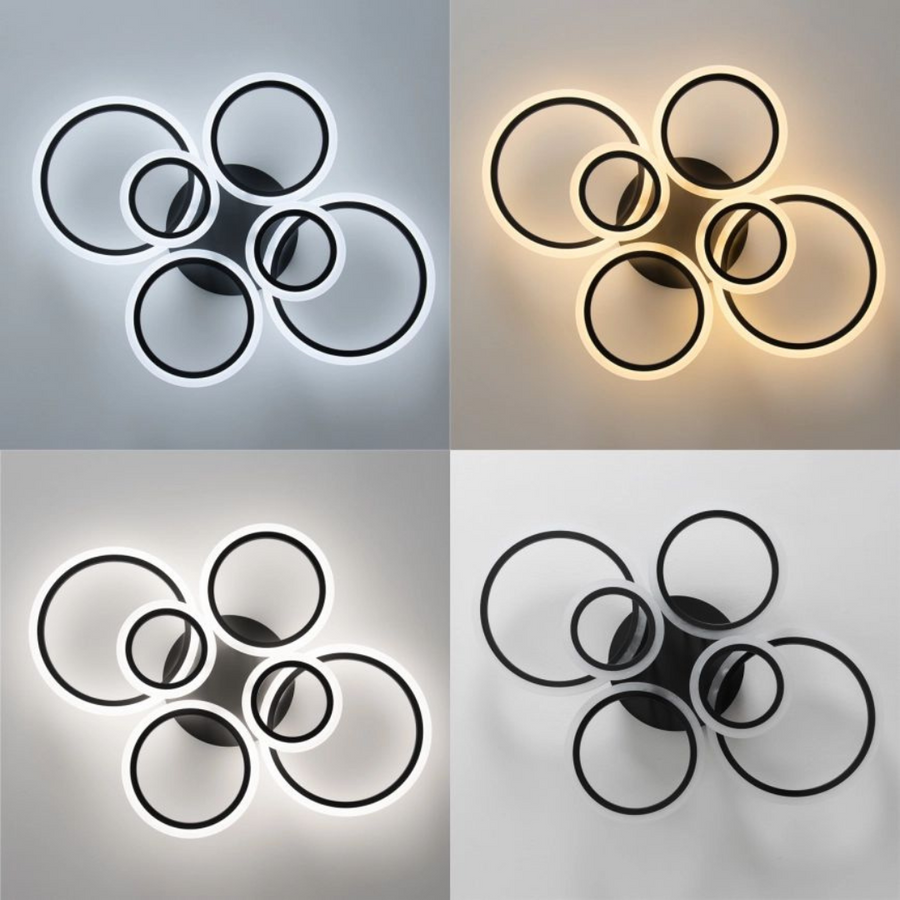 LED lustr s dálkovým ovládáním BETTY 82W, 6 kruhů, Studené/Teplé/Neutrální světlo, Stmívatelné, Černá