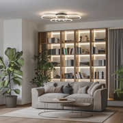 LED lustr s dálkovým ovládáním BETTY 82W, 6 kruhů, Studené/Teplé/Neutrální světlo, Stmívatelné, Černá