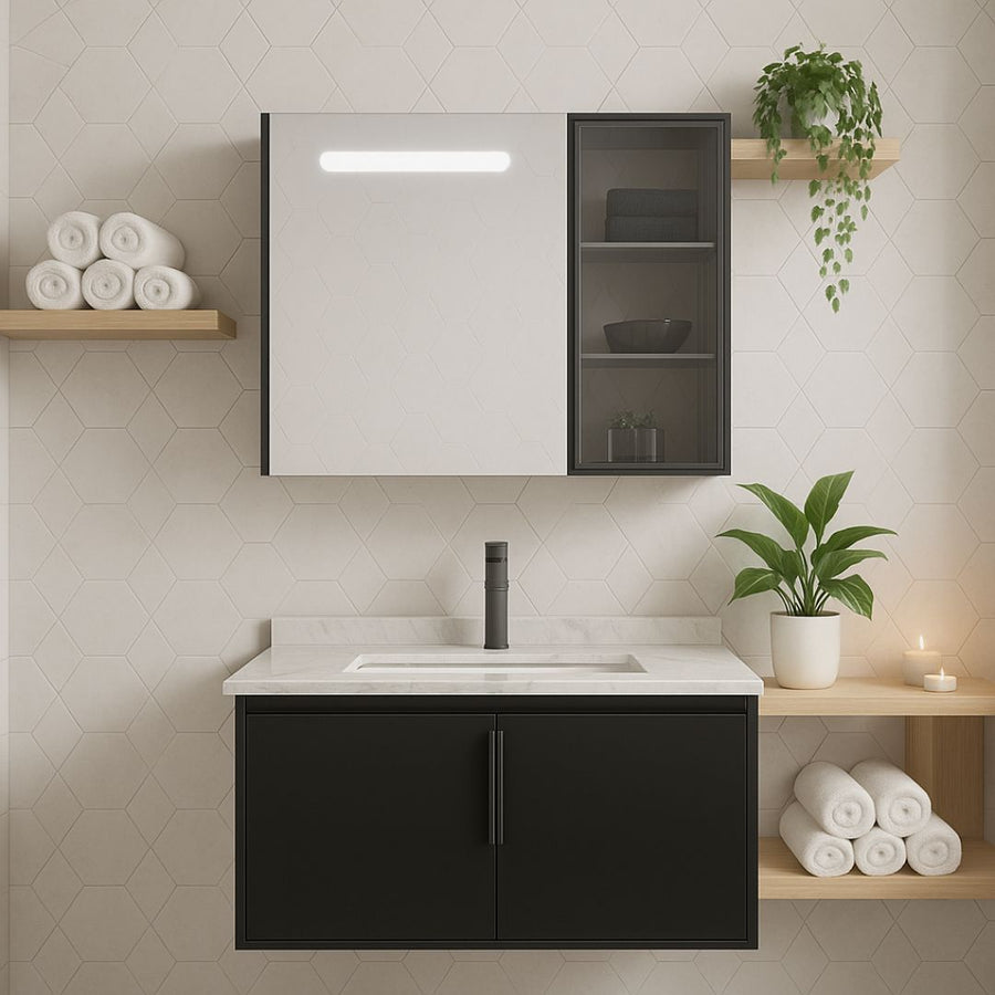 Sada koupelnového nábytku RHODOS, 80 cm, 2 kusy, černá a bílá