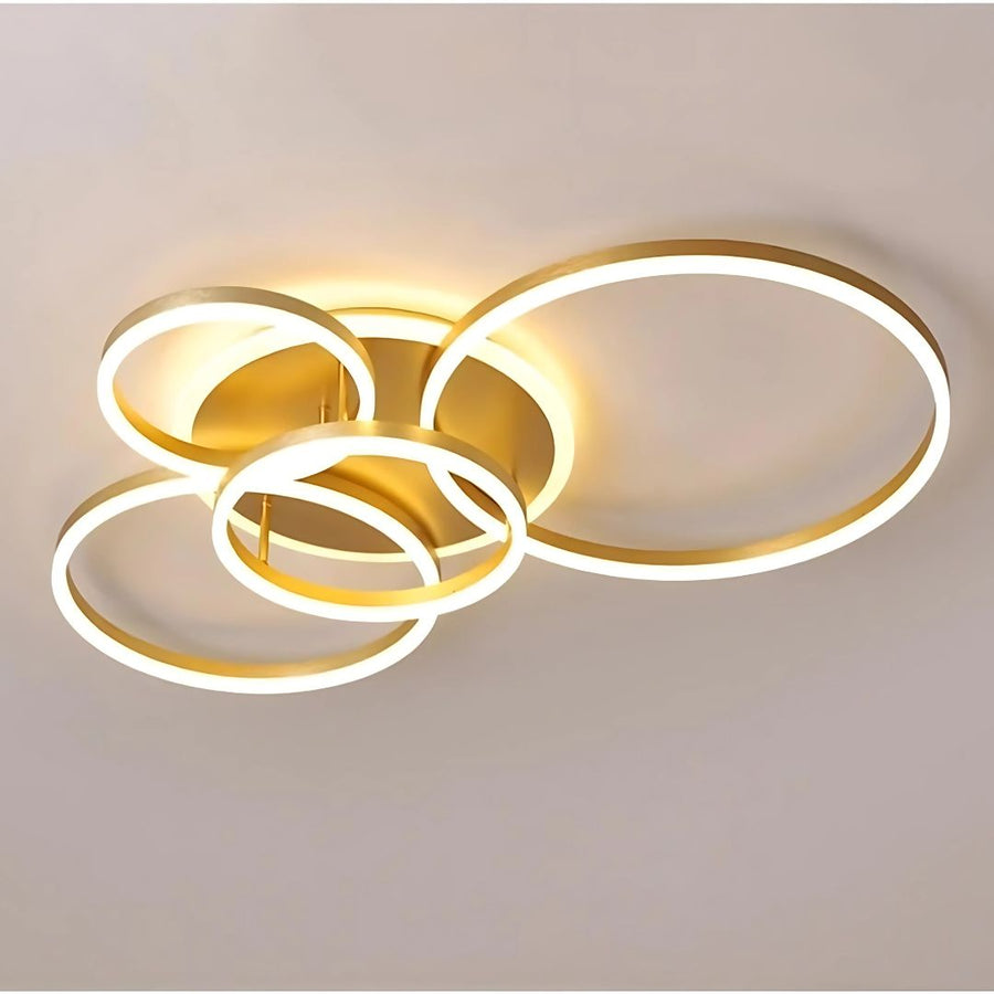 LED lustr s dálkovým ovládáním DARIO, 4 kruhy, 112W, teplé/studené/neutrální světlo, stmívatelný, zlatý
