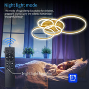 LED lustr s dálkovým ovládáním DARIO, 4 kruhy, 112W, teplé/studené/neutrální světlo, stmívatelný, zlatý