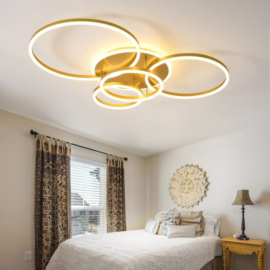 LED lustr s dálkovým ovládáním DARIO, 4 kruhy, 112W, teplé/studené/neutrální světlo, stmívatelný, zlatý