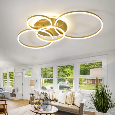 LED lustr s dálkovým ovládáním DARIO, 4 kruhy, 112W, teplé/studené/neutrální světlo, stmívatelný, zlatý