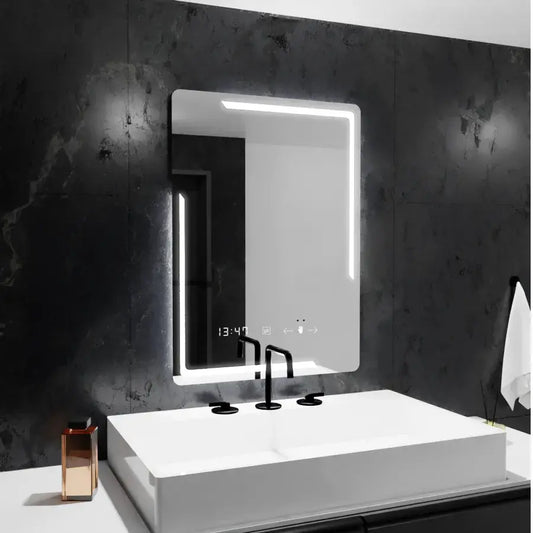 Obdélníkové LED zrcadlo, 60x80cm, Rayonnement MotionGlow Marcello, Demister System, Hodiny & Teploměr, Stmívatelné