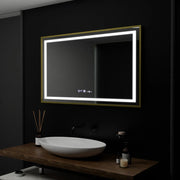 Obdélníkové LED zrcadlo, 100x80cm, Verite Royale Gold Motion Glow Marcello, Demister System, Hodiny & Teploměr, Stmívatelné