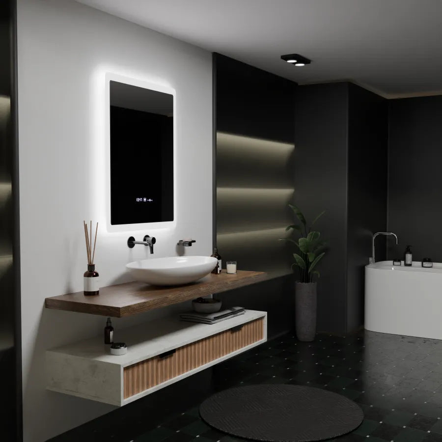 Zrcadlo LED obdélníkový 60x80cm snímač PUGLIESI Motionglow Marcello Defrition System & Dimable Teplometer