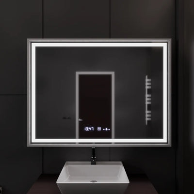Obdélníkové LED zrcadlo, 120x80cm, Verite Imperial Silver Motion Glow Marcello, Demister System, Hodiny & Teploměr, Stmívatelné