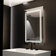 Obdélníkové LED zrcadlo, 60x80 cm, senzor Venezia MotionGlow Marcello, systém odmlžování, hodiny a teploměr, Dimabila