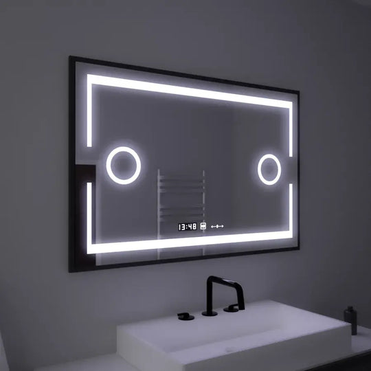 Obdélníkové LED zrcadlo, 120x80cm, Marcello MotionGlow Sensor, Systém odmlžování, Hodiny & Teploměr, Kosmetická lupa, Stmívatelné Marcello Mirrors Výchozí název Alessandro Design