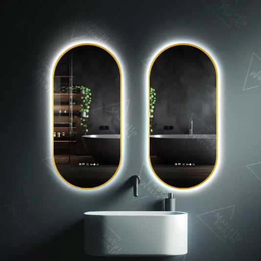 Oválné LED zrcadlo, 60x80cm, Revin Sensor Marcello, Demister System, Hodiny & Teploměr, Stmívatelné