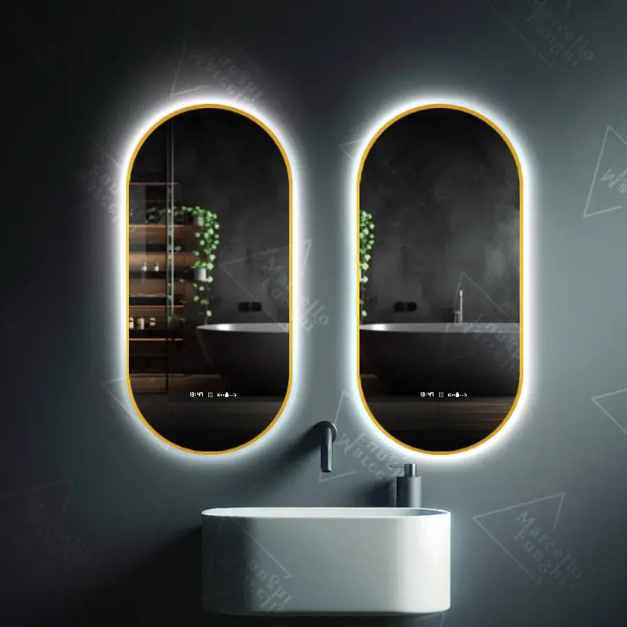 Oválné LED zrcadlo, 60x80cm, Revin Sensor Marcello, Demister System, Hodiny & Teploměr, Stmívatelné