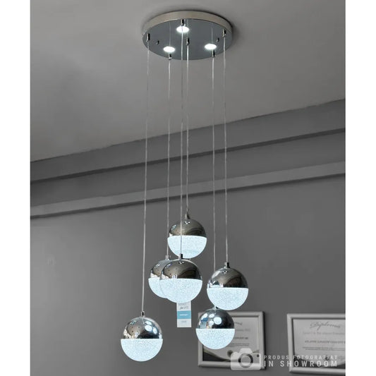 Závěsný LED lustr s dálkovým ovládáním JEREMIAS 63W, 6 Elements, Studené/Teplé/Neutrální světlo, Stmívatelné, Stříbrné, Výškově nastavitelné