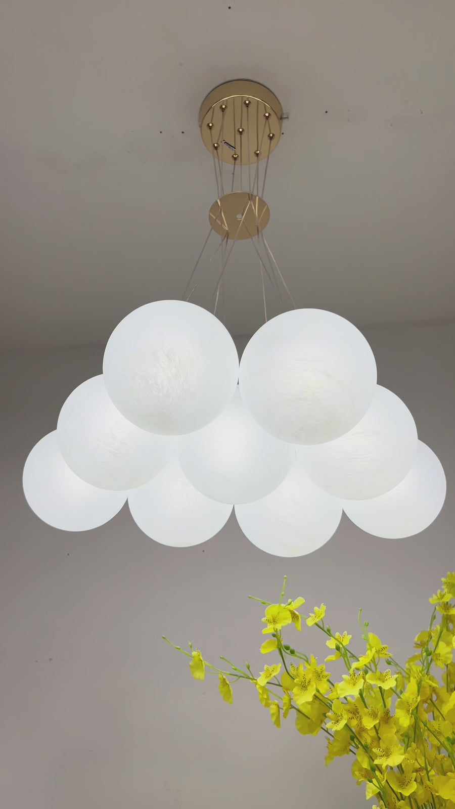 MODERNÍ Lustr, Kyvadlový typ, LOFT Bagliore, Globe, 9xE27, Nastavitelná výška, Zlatá