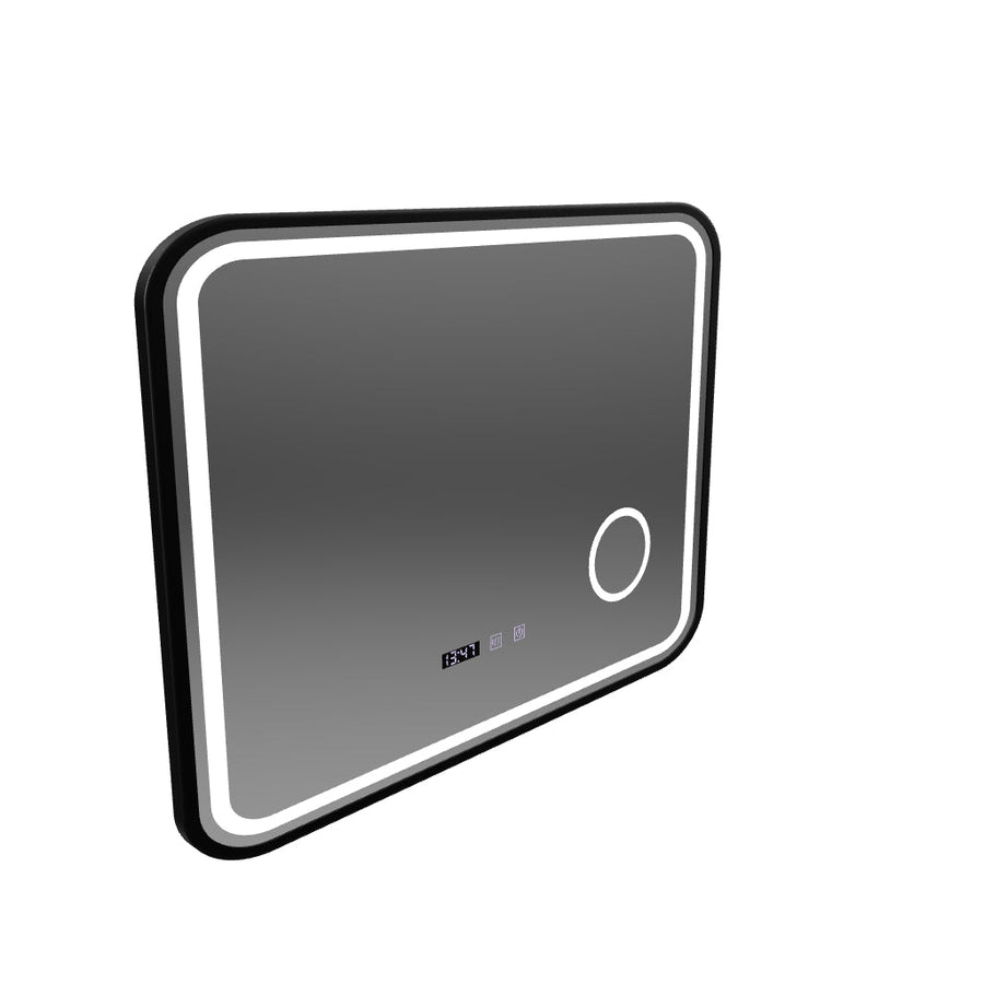 Mirror LED LED Touch Bernd Dezoringový systém, hodiny a teplota 80x60 cm fond Black Brush Cosmetica