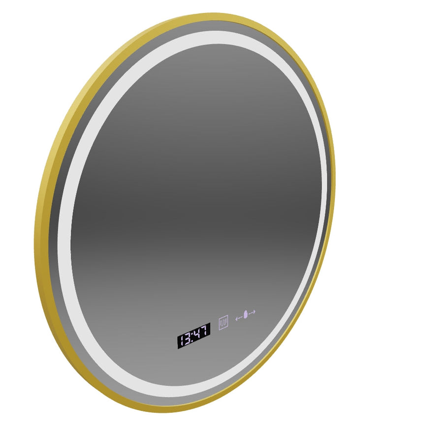 LED kulaté zrcadlo, 80 cm, Celeste Royale Gold MotionGlow Marcello, Demister System, Hodiny & Teploměr, Stmívatelné