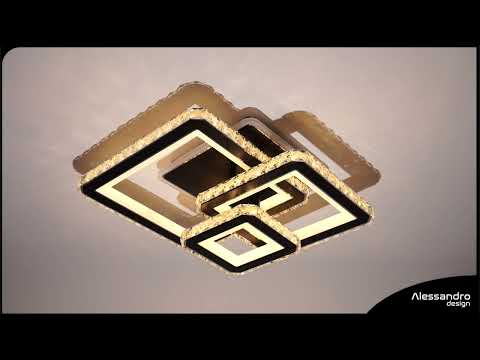 LED lustr s dálkovým ovládáním a krystalem LEILA 154W, 3 čtverce, studené/teplé/neutrální světlo, stmívatelný, lesklý černý chrom