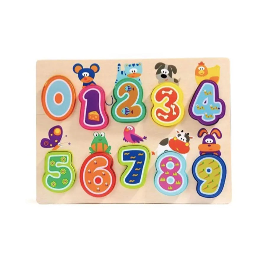 Stůl s vícebarevnými zvířaty a čísly, 11 kusů, dřevo