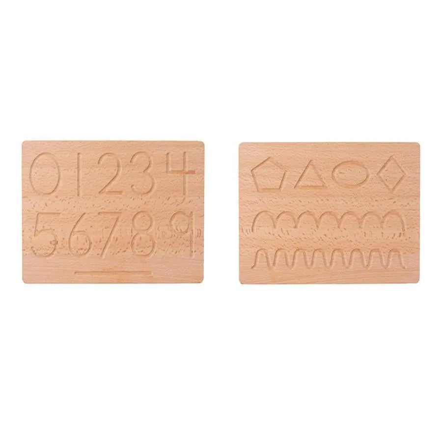 Dvojitý vzdělávací stůl s geometrickými čísly a tvary, 2 kusy, dřevo