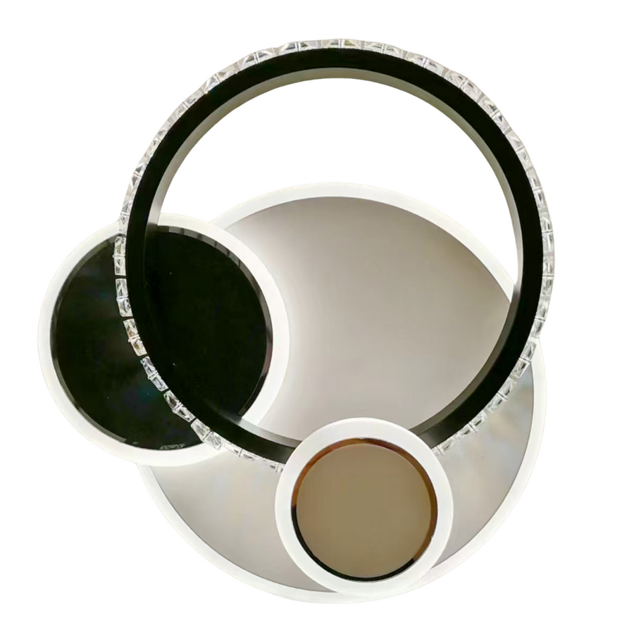 LED křišťálový lustr PRISMIQ 30W, 3 kruhy, studené/teplé/neutrální světlo, černý