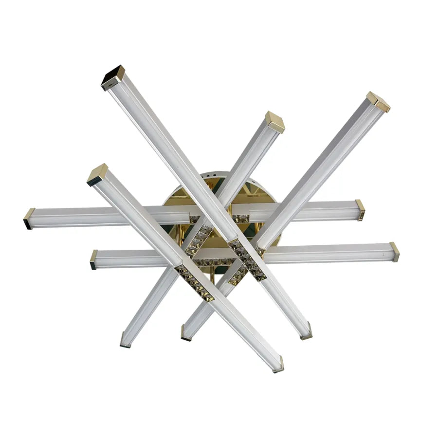 LED lustr s dálkovým ovládáním MAKOTO 144W, 6 prvků, lineární, studené/teplé/neutrální světlo, stmívatelné, zlatá bílá