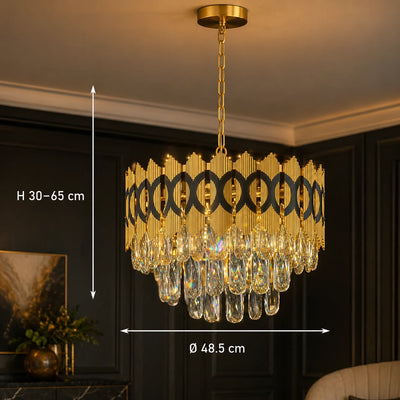 Křišťálový lustr PIERREFONDS Eleganza 8x E14, Průměr 48,5 cm, Lesklý zlatý, Nastavitelná výška