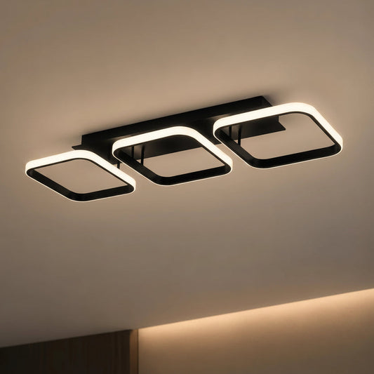 LED lustr VERTEX 34W, 3 čtvercové, lineární, studené/teplé/neutrální světlo, černý