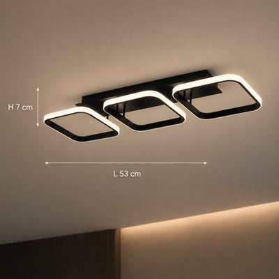 LED lustr VERTEX 34W, 3 čtvercové, lineární, studené/teplé/neutrální světlo, černý