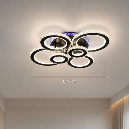 LED lustr s dálkovým ovládáním a krystalem NOVA ROTONDA RGB 145W, 6 kruhů, Studené/Teplé/Neutrální světlo, Stmívatelné, Černá - 01_LT073-6BK.png