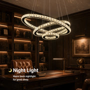 Závěsný LED lustr s dálkovým ovládáním a krystalem PRISM LUMINIS 79W, 3 kruhy, Studené/Teplé/Neutrální světlo, Stmívatelné, Chrom, Nastavitelná výška - 04_LT029.png