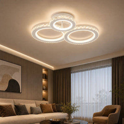 LED lustr s dálkovým ovládáním a krystalem NOVA ROTONDA RGB 75W, 3 kruhy, Studené/Teplé/Neutrální světlo, Stmívatelné, Bílá