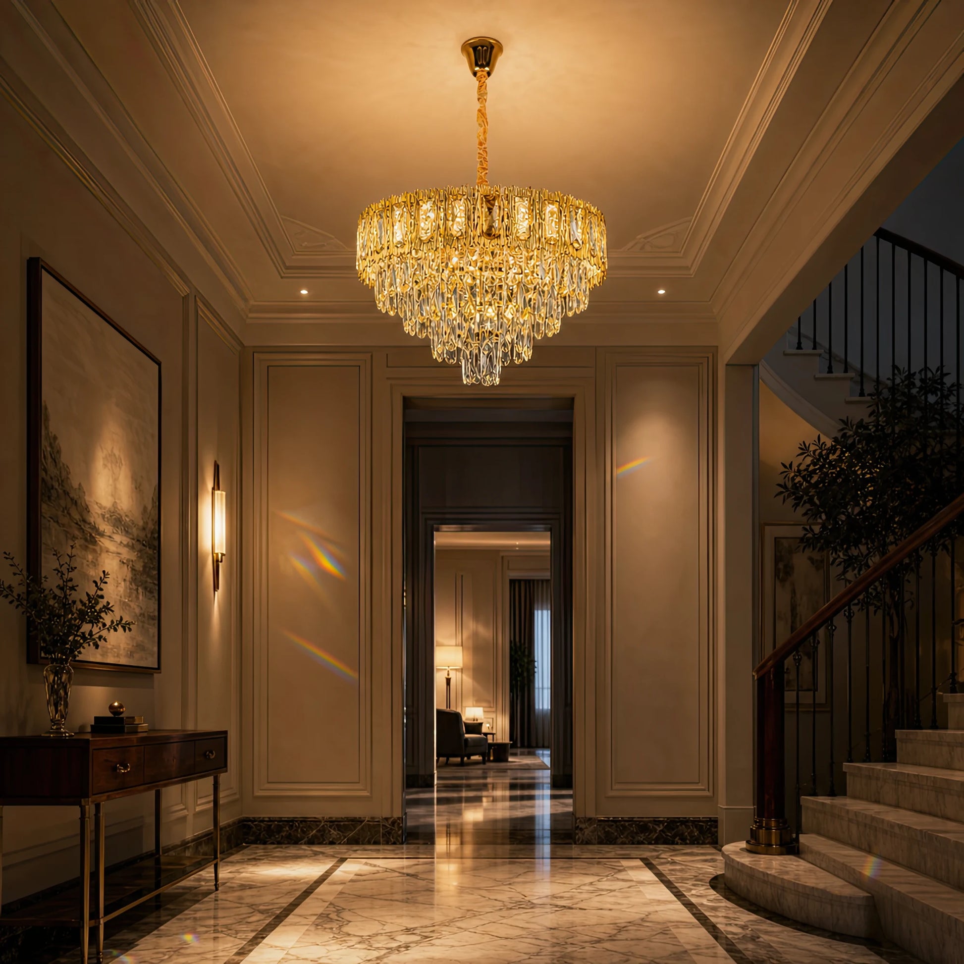 Křišťálový lustr BELVEDERE Elegance 8xE14, Průměr 50cm, Lesklá zlatá, Nastavitelná výška - 06_CC912-500GD.png